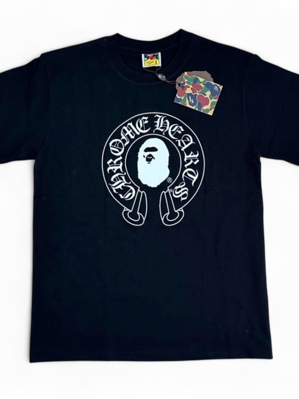 Bape Black T-Shirt with White Chrome Hearts Style Logo
